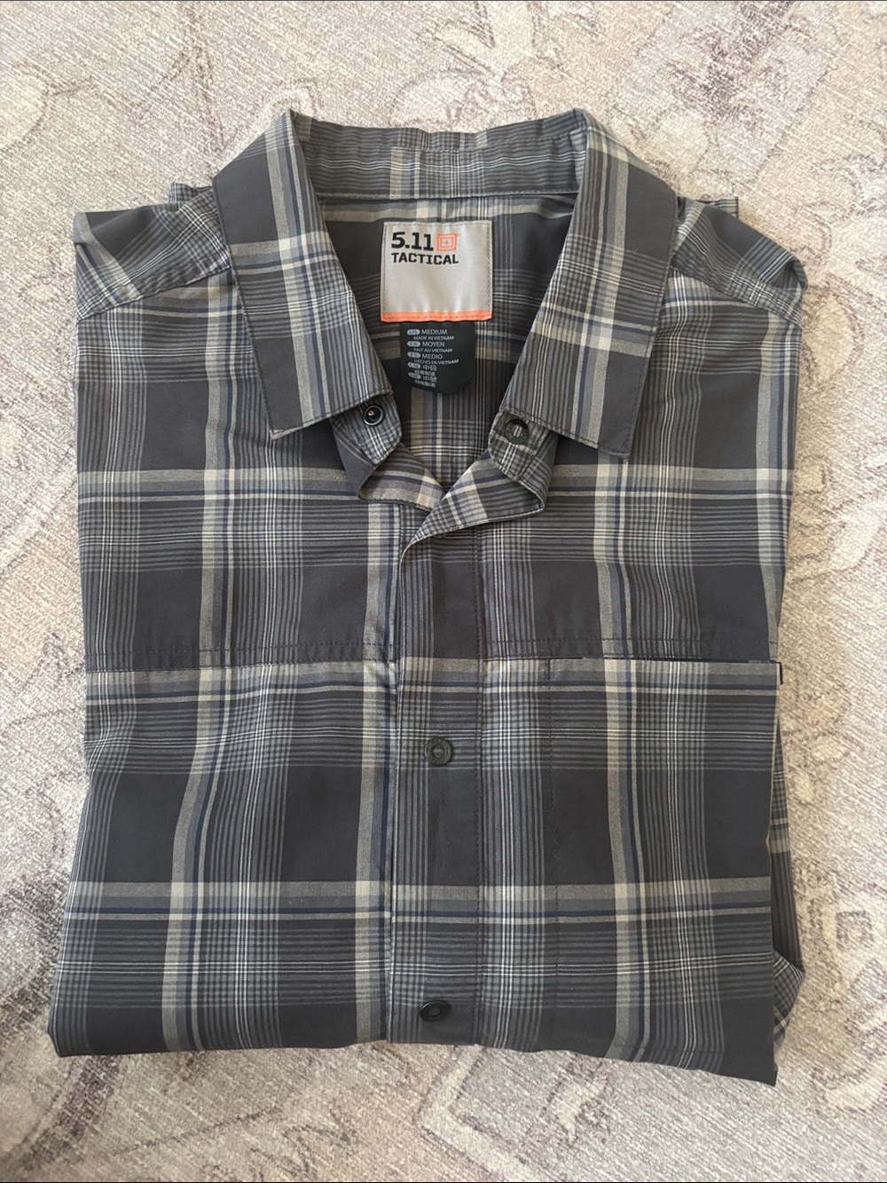 5.11 Tactical Men's Gray Plaid Short-Sleeve Button-Down Shirt